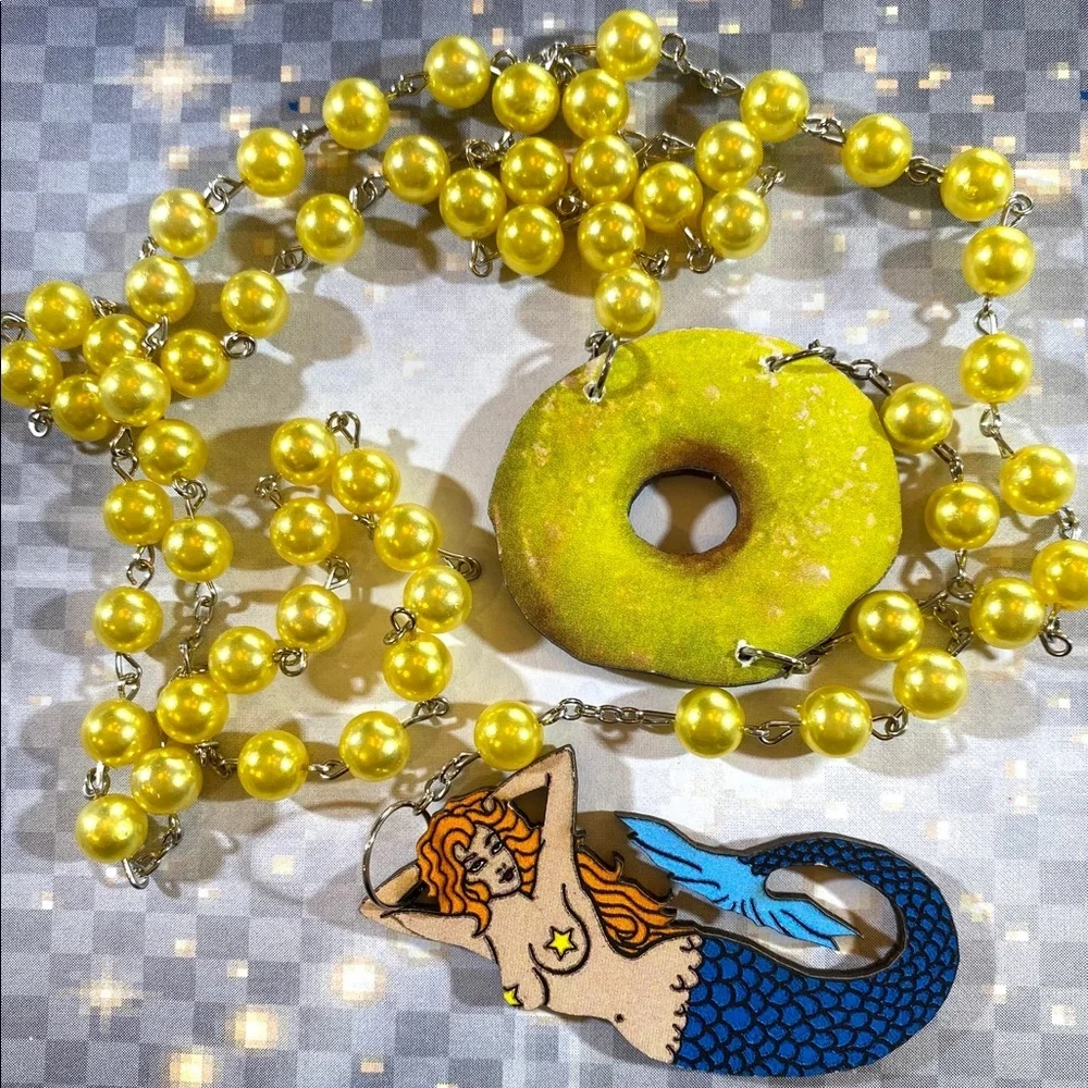 Vintage tattoo mermaid deconstructed rosary OOAK